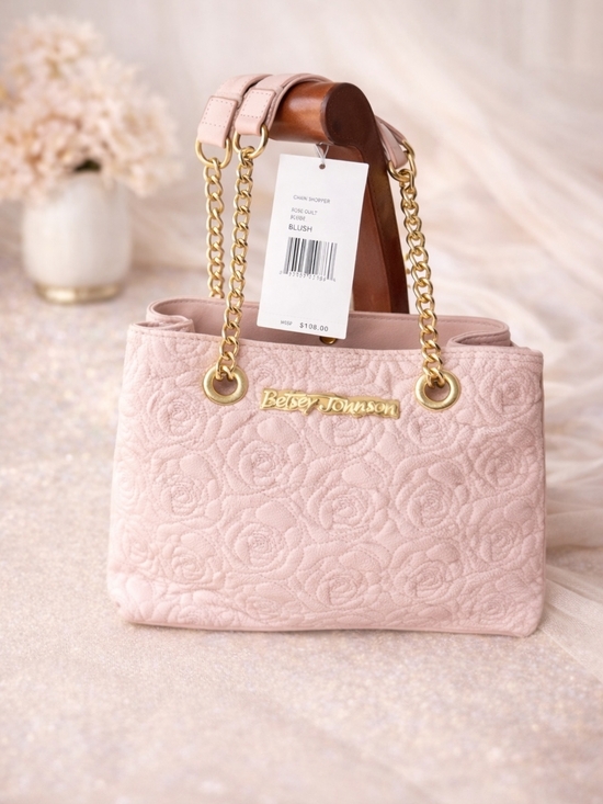 Betsey Johnson Handbags - Betsey Johnson Blush Quilted Rose Embossed Shoulder Bag with Gold Chain